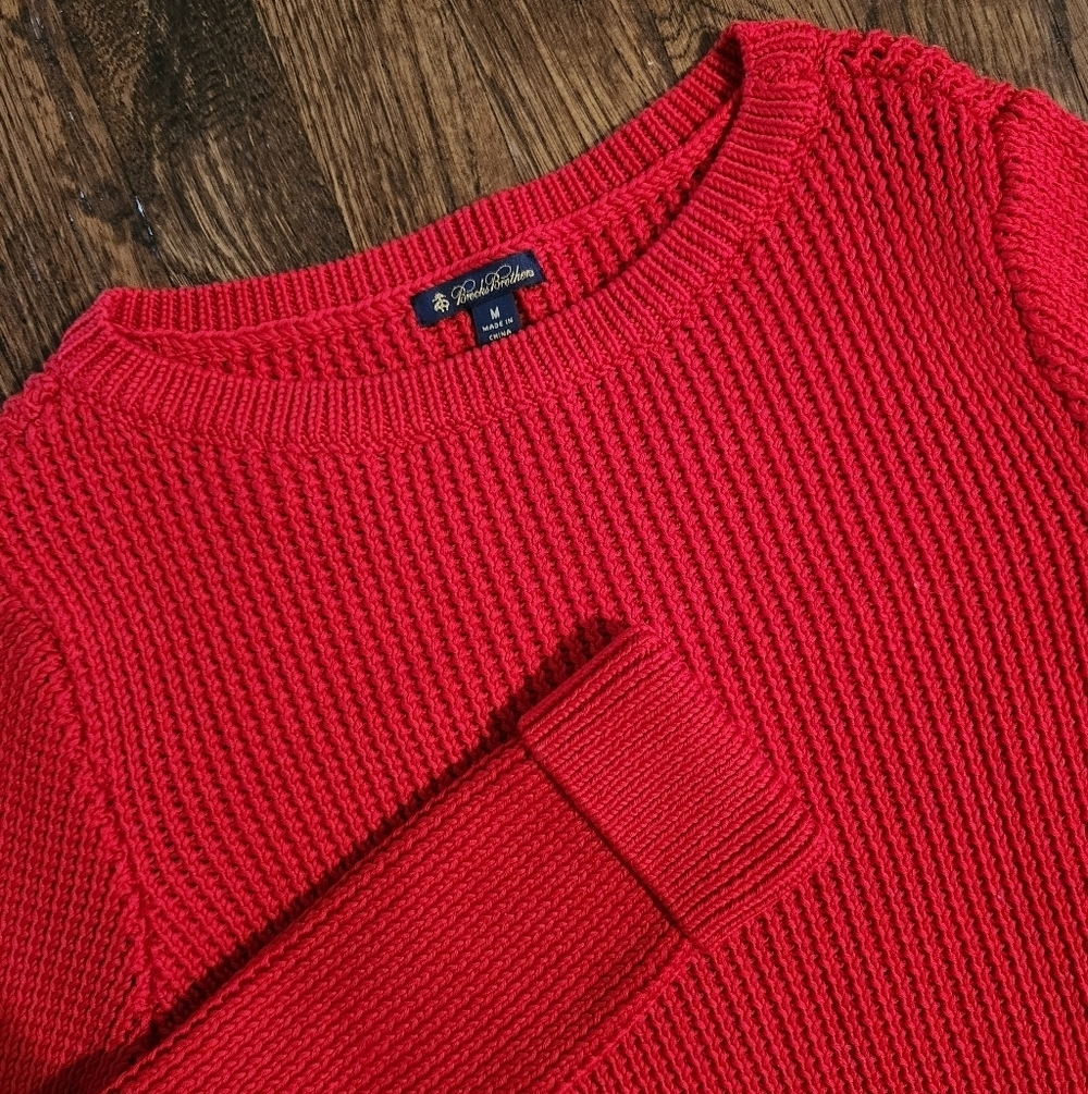 Brooks Brothers Women’s Red Knit Fringe Tassel Cotton Sweater size medium